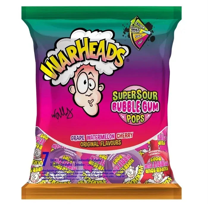 Warheads Super Sour Bubble Gum Pops Blandade Smaker 105g OhMyCandyBox