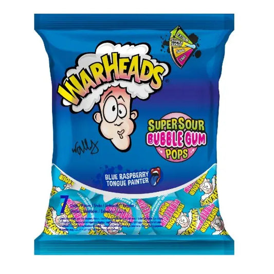 Warheads Super Sour Bubble Gum Pops Blue Raspberry 105g OhMyCandyBox